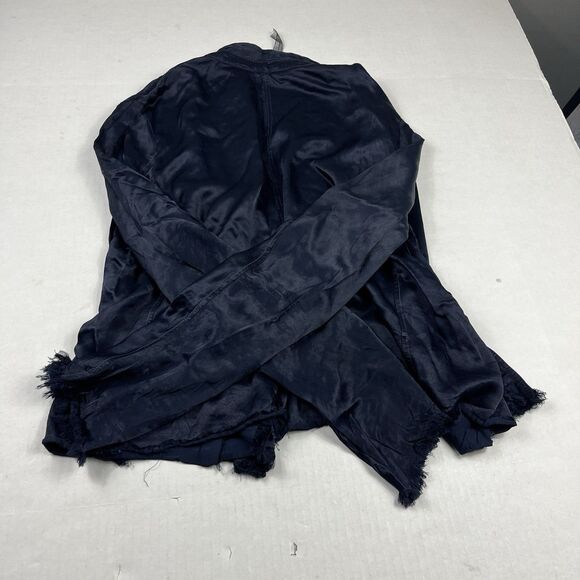 Unbranded Navy Silk Blend Open Blazer Raw Hem Edgy Minimalist Jacket Size 4 - Picture 11 of 12